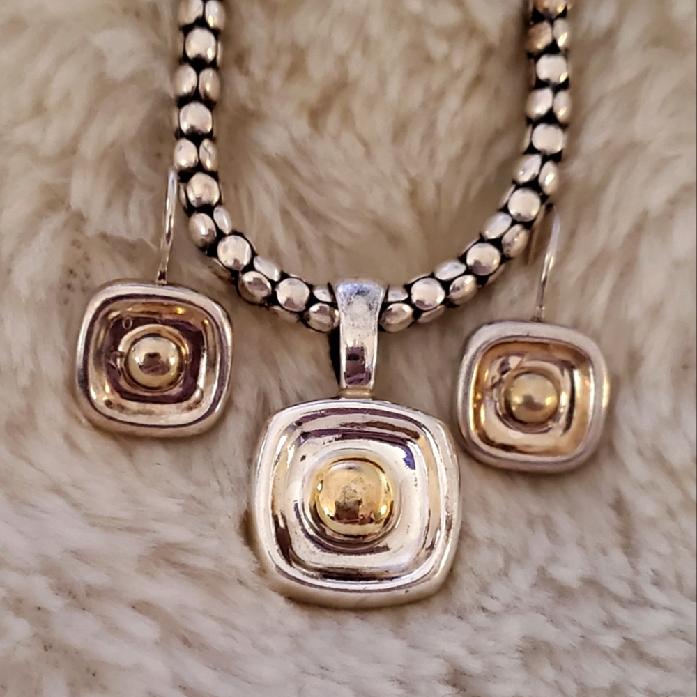RARE SET! Silpada Sterling & Brass Earrings & Pendant on Popcorn Necklace
